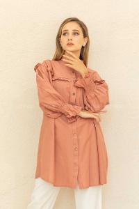 Modalamelif Kol Lastikli Önü Pileli Tunik Gül