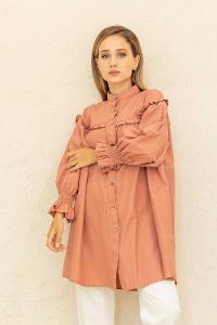 Modalamelif Kol Lastikli Önü Pileli Tunik Gül