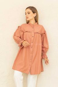 Modalamelif Kol Lastikli Önü Pileli Tunik Gül