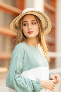 Modalamelif Lora Fularlı Hasır  Şapka Krem