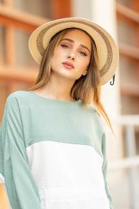 Modalamelif Lora Fularlı Hasır  Şapka Krem