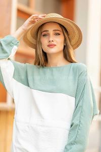 Modalamelif Lora Fularlı Hasır  Şapka Vizonrengi