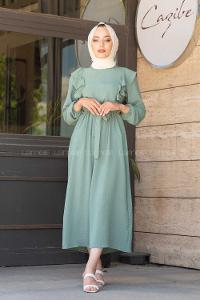 Modalamelif Önü Fırfırlı Ayrobin Elbise Mint Yeşili