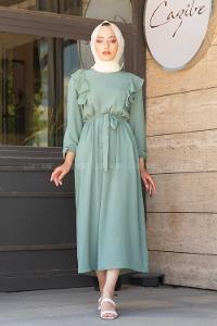 Modalamelif Önü Fırfırlı Ayrobin Elbise Mint Yeşili