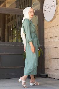 Modalamelif Önü Fırfırlı Ayrobin Elbise Mint Yeşili
