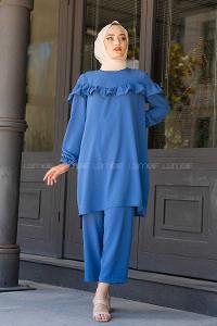 Modalamelif Önü Fırfırlı İkili Ayrobin Takım İndigo