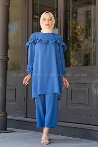 Modalamelif Önü Fırfırlı İkili Ayrobin Takım İndigo