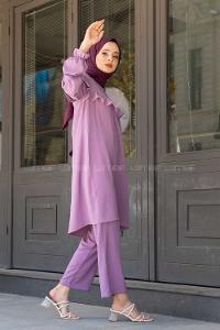 Modalamelif Önü Fırfırlı İkili Ayrobin Takım Lila