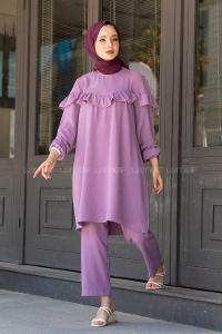 Modalamelif Önü Fırfırlı İkili Ayrobin Takım Lila