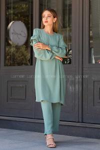 Modalamelif Önü Fırfırlı İkili Ayrobin Takım Mint Yeşili