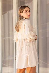 Modalamelif Önü Tül Fırfırlı Tunik  Bej