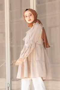 Modalamelif Önü Tül Fırfırlı Tunik Taş Rengi