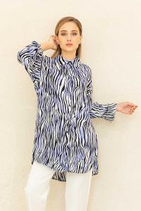 Modalamelif Zebra Desen Gömlek Mavi