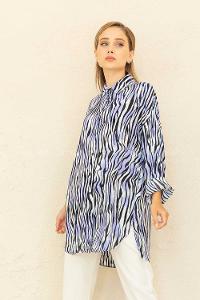 Modalamelif Zebra Desen Gömlek Mavi