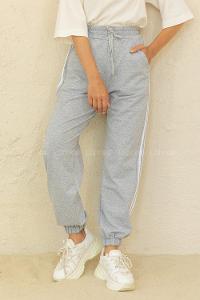 Modalamelif Bel Ve Paça Lastikli Şeritli Üç İplik Eşofman Gri