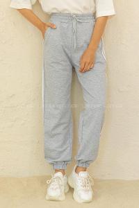 Modalamelif Bel Ve Paça Lastikli Şeritli Üç İplik Eşofman Gri