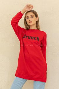 Modalamelif Brunch Yazı Baskılı Sweatshirt Kırmızı