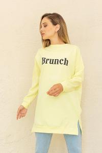 Modalamelif Brunch Yazı Baskılı Sweatshirt Muz Kabuğu