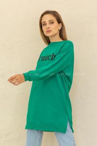 Modalamelif Brunch Yazı Baskılı Sweatshirt Yeşil