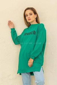 Modalamelif Brunch Yazı Baskılı Sweatshirt Yeşil