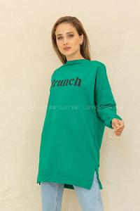 Modalamelif Brunch Yazı Baskılı Sweatshirt Yeşil
