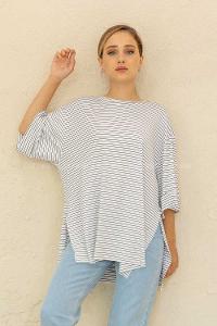 Modalamelif Çizgili T-Shirt Beyaz