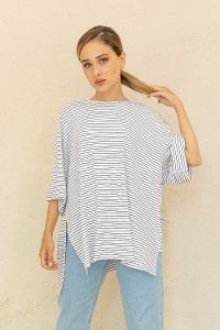 Modalamelif Çizgili T-Shirt Beyaz