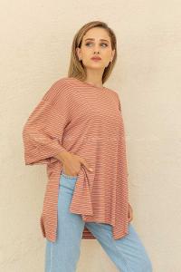 Modalamelif Çizgili T-Shirt Gül