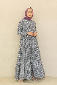 Modalamelif Eteği Fırfırlı Pötikare Elbise Siyah