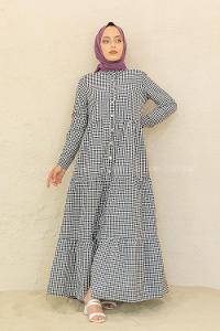 Modalamelif Eteği Fırfırlı Pötikare Elbise Siyah