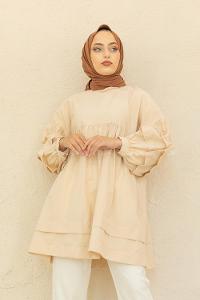 Modalamelif Kol Fırfırlı Tunik Krem