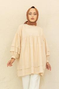 Modalamelif Kol Fırfırlı Tunik Krem
