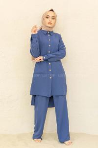 Modalamelif Önü Düğmeli İkili Ayrobin Takım İndigo