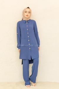 Modalamelif Önü Düğmeli İkili Ayrobin Takım İndigo