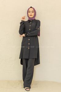 Modalamelif Önü Düğmeli İkili Ayrobin Takım Siyah