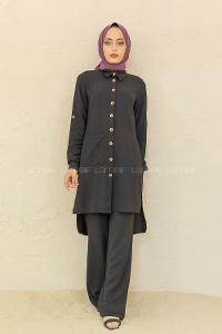 Modalamelif Önü Düğmeli İkili Ayrobin Takım Siyah