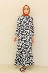 Modalamelif Papatya Desen  Elbise Siyah Hardal