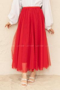 Modalamelif Beli Lastikli Tül Etek Kırmızı