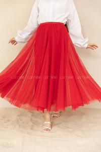 Modalamelif Beli Lastikli Tül Etek Kırmızı