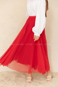 Modalamelif Beli Lastikli Tül Etek Kırmızı