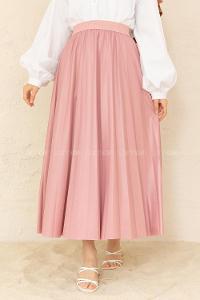 Modalamelif Deri Görünümlü Laklı Etek Pudra