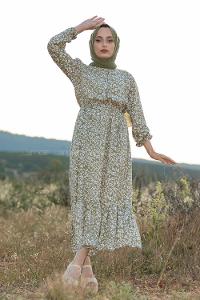 Modalamelif Papatya Desen Elbise Fıstık Yeşili