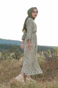 Modalamelif Papatya Desen Elbise Fıstık Yeşili