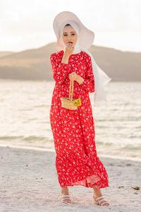 Modalamelif Papatya Desen Elbise Kırmızı