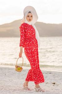 Modalamelif Papatya Desen Elbise Kırmızı