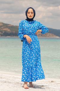 Modalamelif Papatya Desen Elbise Mavi