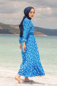 Modalamelif Papatya Desen Elbise Mavi