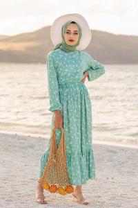 Modalamelif Papatya Desen Elbise Mint Yeşili