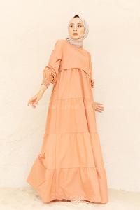 Modalamelif Kol Lastikli Katlı Elbise Gül