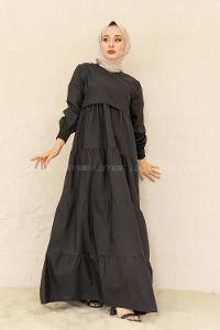 Modalamelif Kol Lastikli Katlı Elbise Siyah